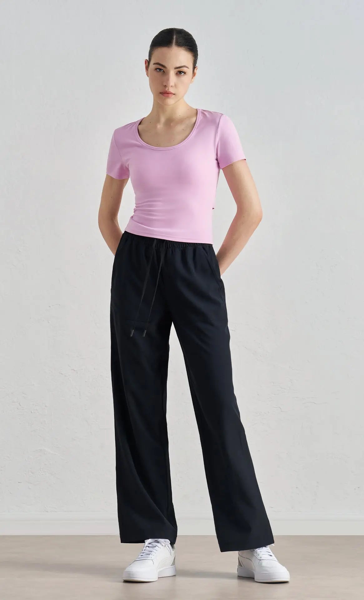 BareEase Back Cutout Yoga Tee Opelle motion