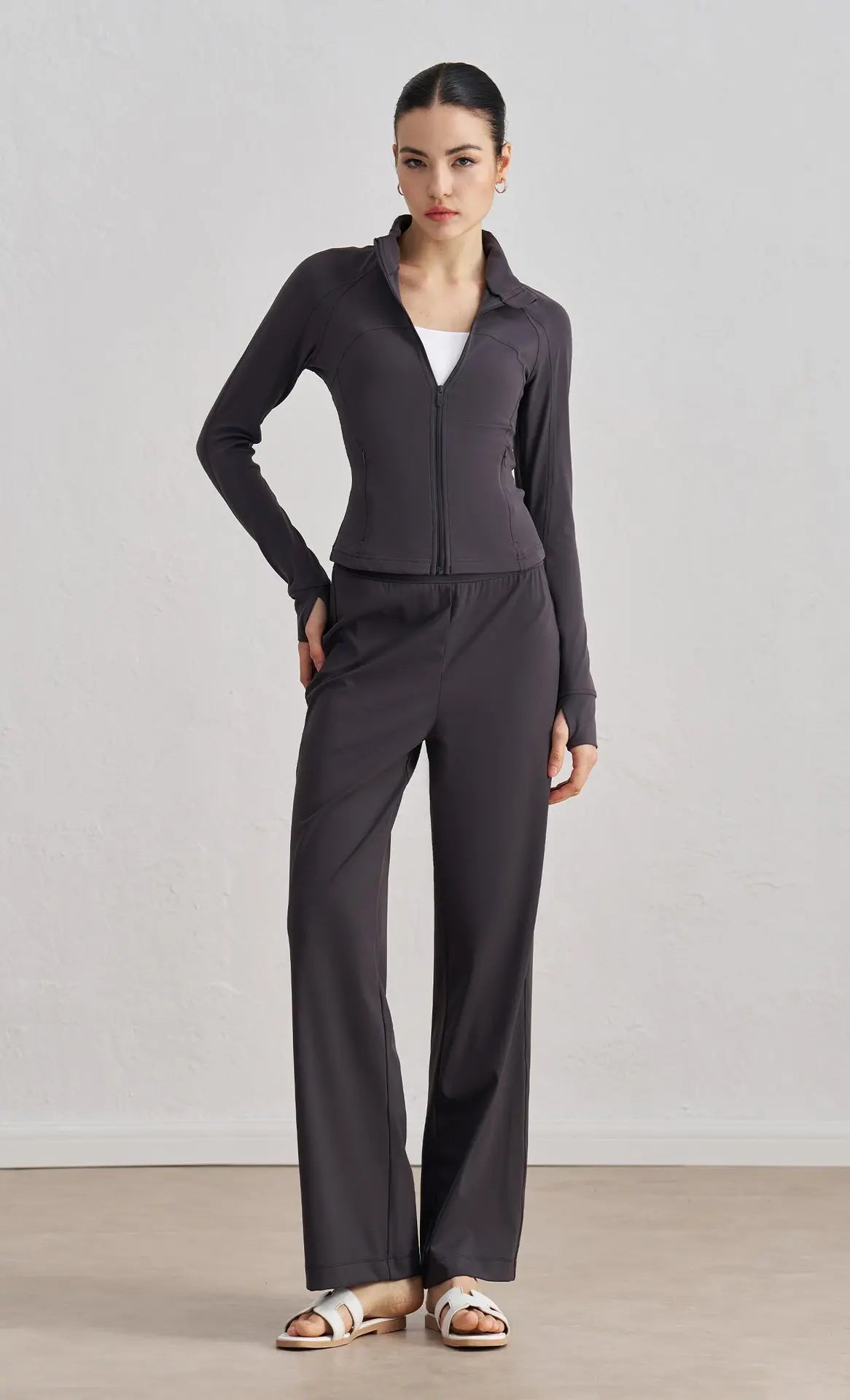 LuxeShine High-Waist Flare Pants - Opelle motion