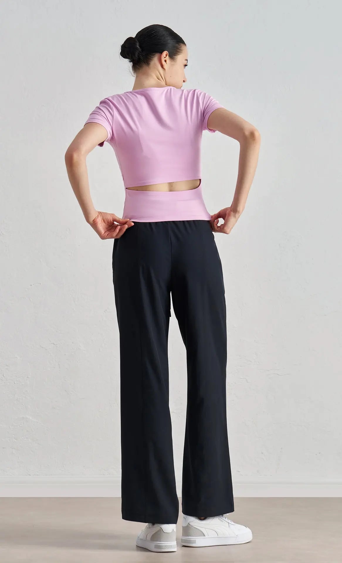 BareEase Back Cutout Yoga Tee Opelle motion
